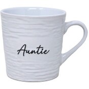 Wholesale - 16oz White Mug with Embossed Pattern and Debossed "Aunt" C/P 24, UPC: 195010107648